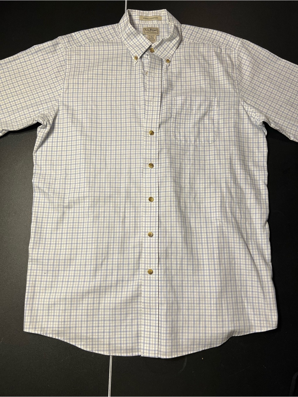 L.L. Bean Men's White and Blue Check Button-Down Shirt size L Tall